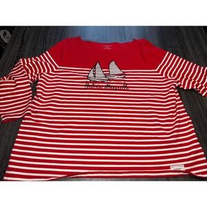 Talbots Red White Striped "Bateau Marseille" Sailboat Graphic  3X